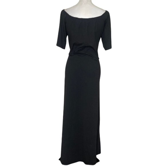 Chic Me Women's Black Cream Skull Off Shoulder Side Slit Maxi Dress Plus Sz XL - Picture 4 of 9